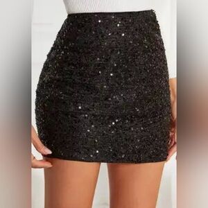 Elegant Black Sequin Mini Skirt